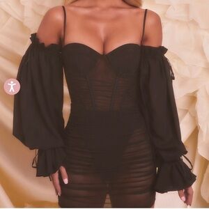 NWT OH POLLY Little black mesh dress.